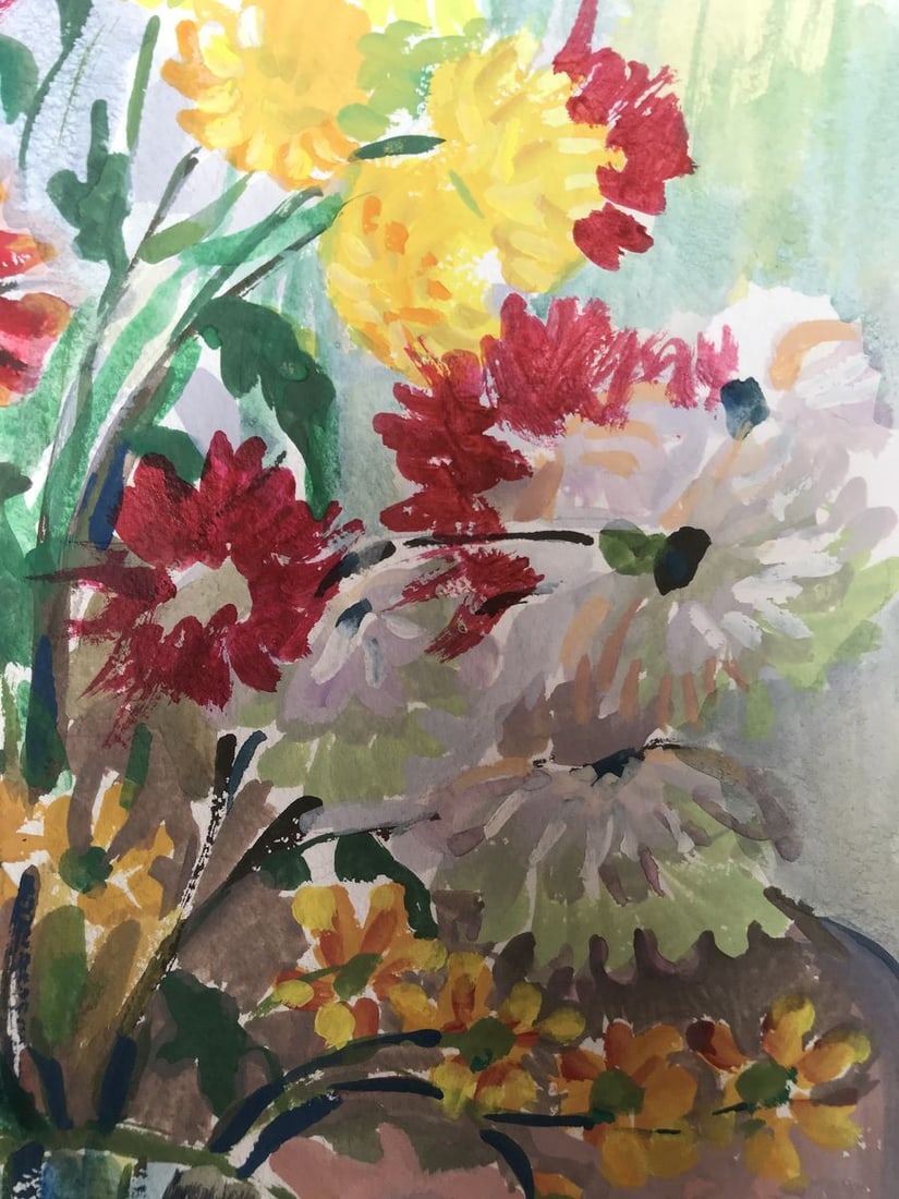 Tempera painting Bouquet of daisies Unknown artist - 7