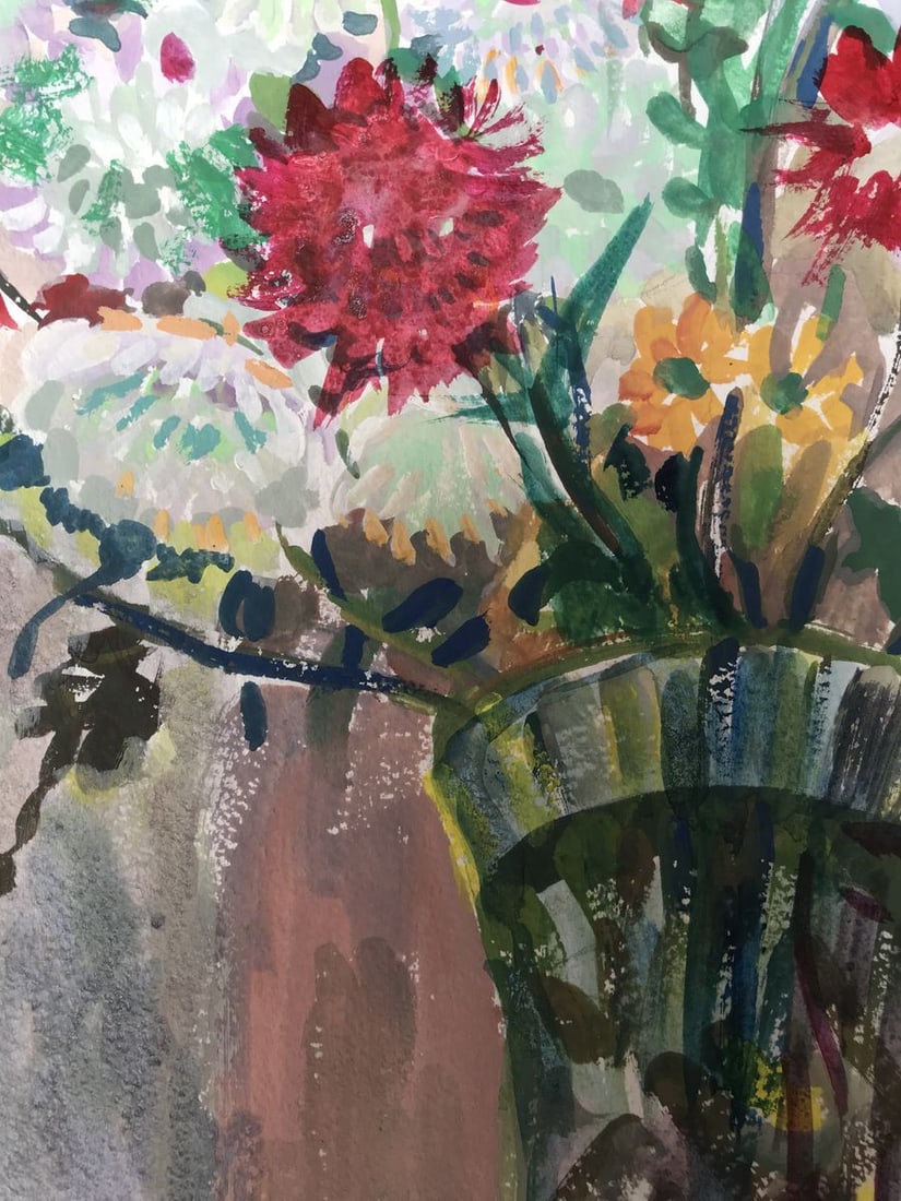 Tempera painting Bouquet of daisies Unknown artist - 8