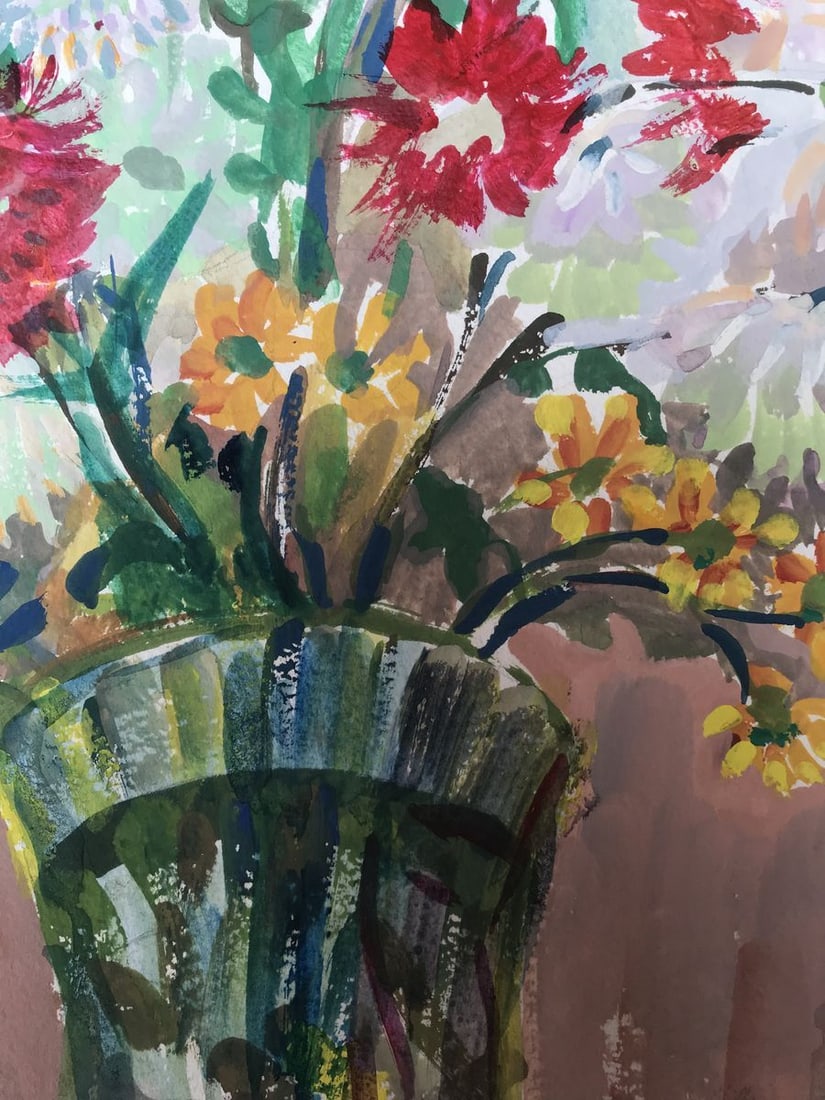 Tempera painting Bouquet of daisies Unknown artist - 9