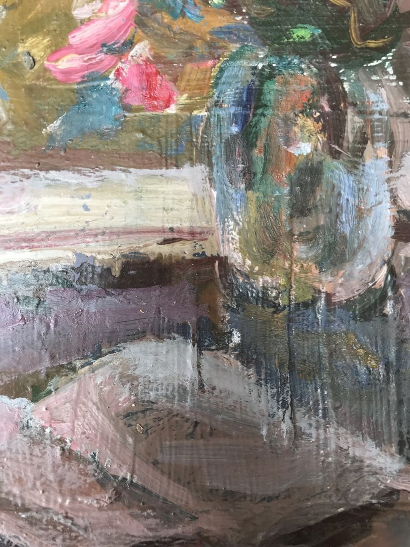 Oil painting Roses on the windowsill Unknown artist - 10