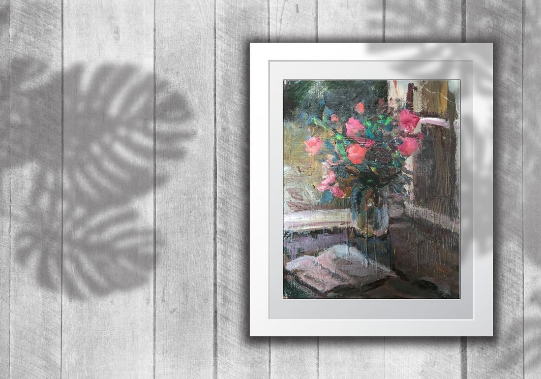 Oil painting Roses on the windowsill Unknown artist - 2