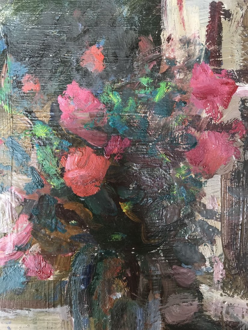 Oil painting Roses on the windowsill Unknown artist - 5