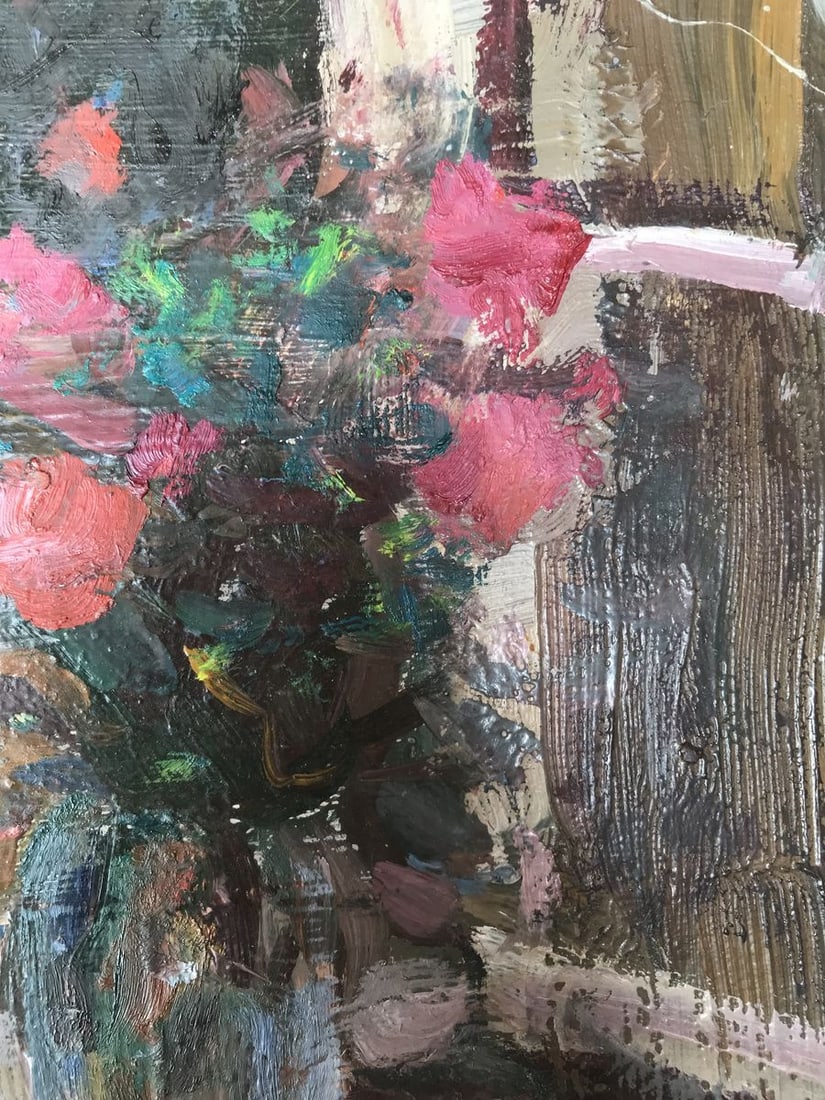 Oil painting Roses on the windowsill Unknown artist - 6