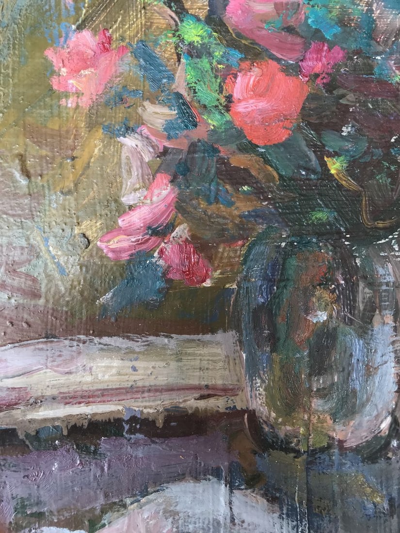 Oil painting Roses on the windowsill Unknown artist - 7