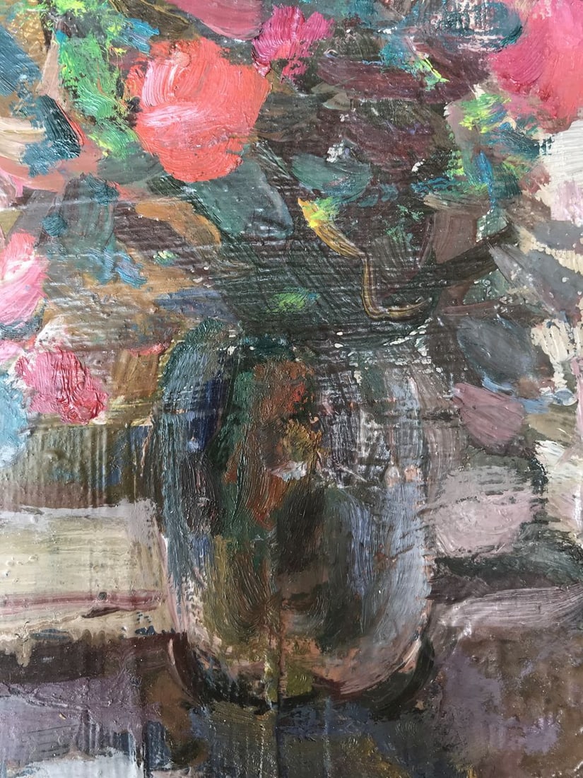 Oil painting Roses on the windowsill Unknown artist - 8
