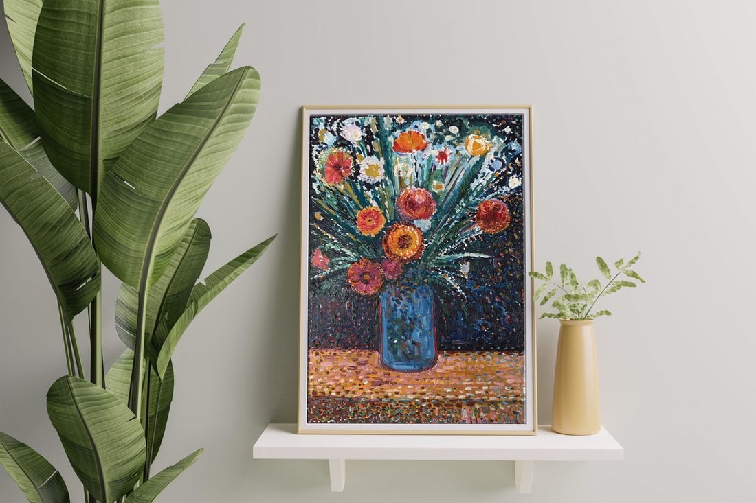 Abstract oil painting Beautiful bouquet of flowers Unknown artist - 2