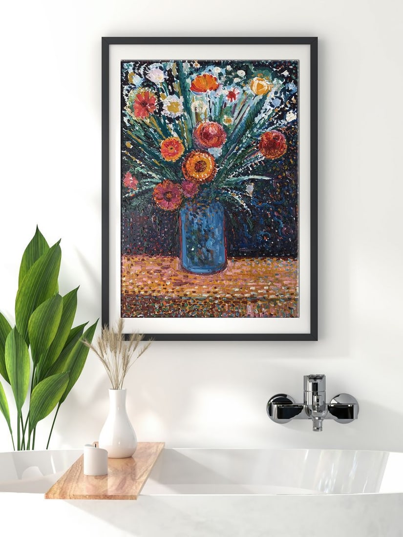 Abstract oil painting Beautiful bouquet of flowers Unknown artist - 3