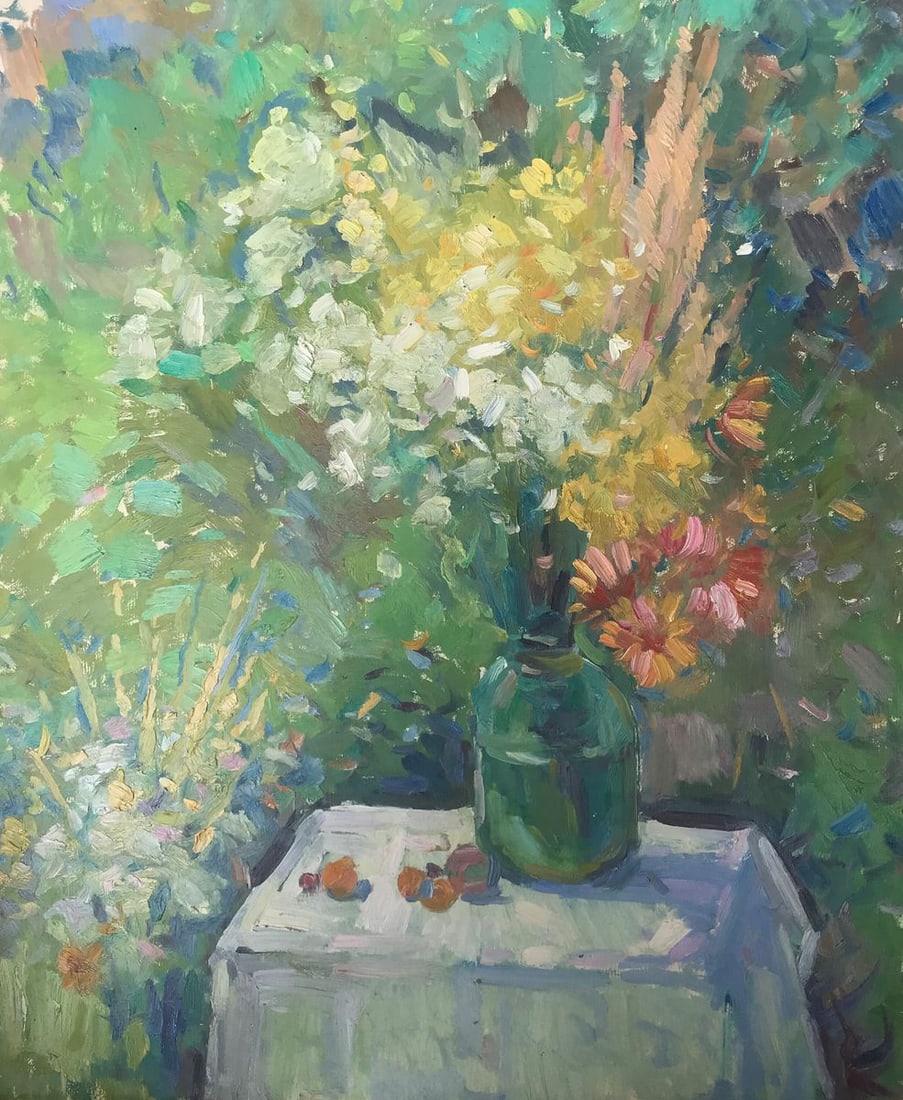Oil painting Flowers and fruits on the table Peter Tovpev (1 of 11)
