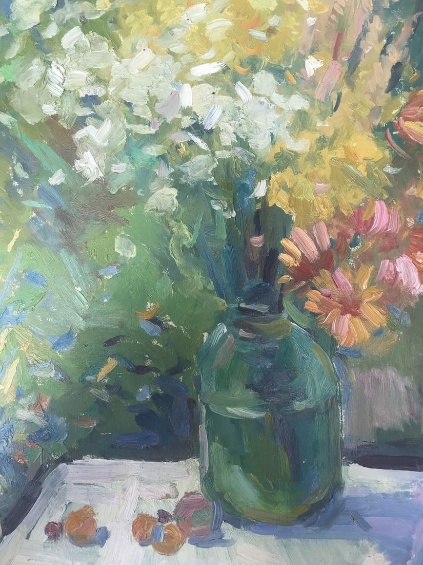 Oil painting Flowers and fruits on the table Peter Tovpev - 8