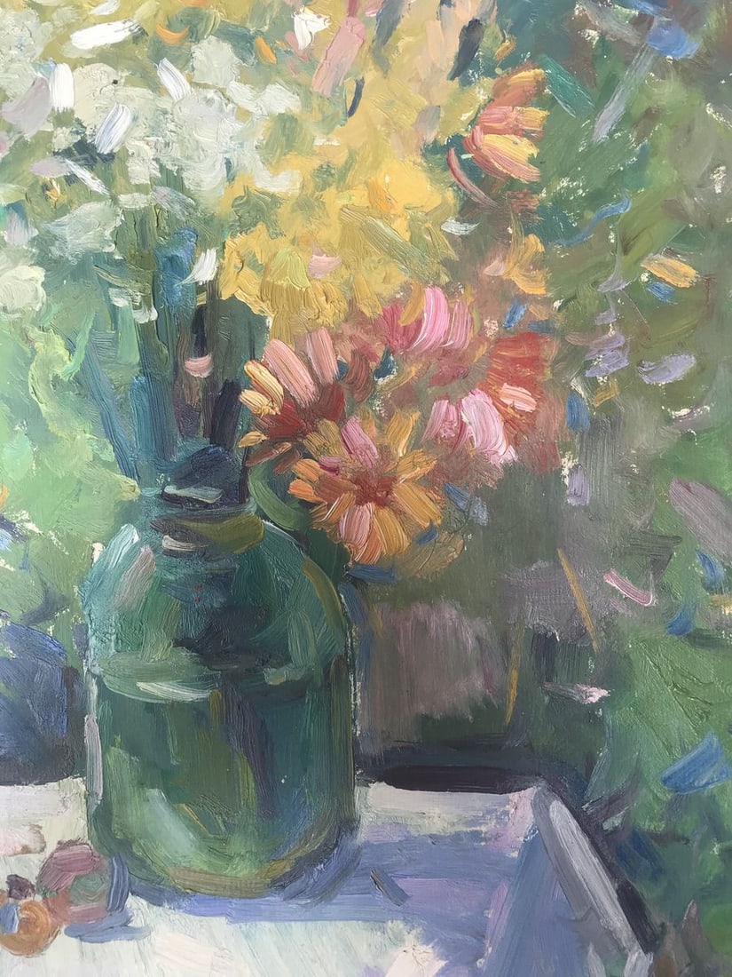 Oil painting Flowers and fruits on the table Peter Tovpev - 9