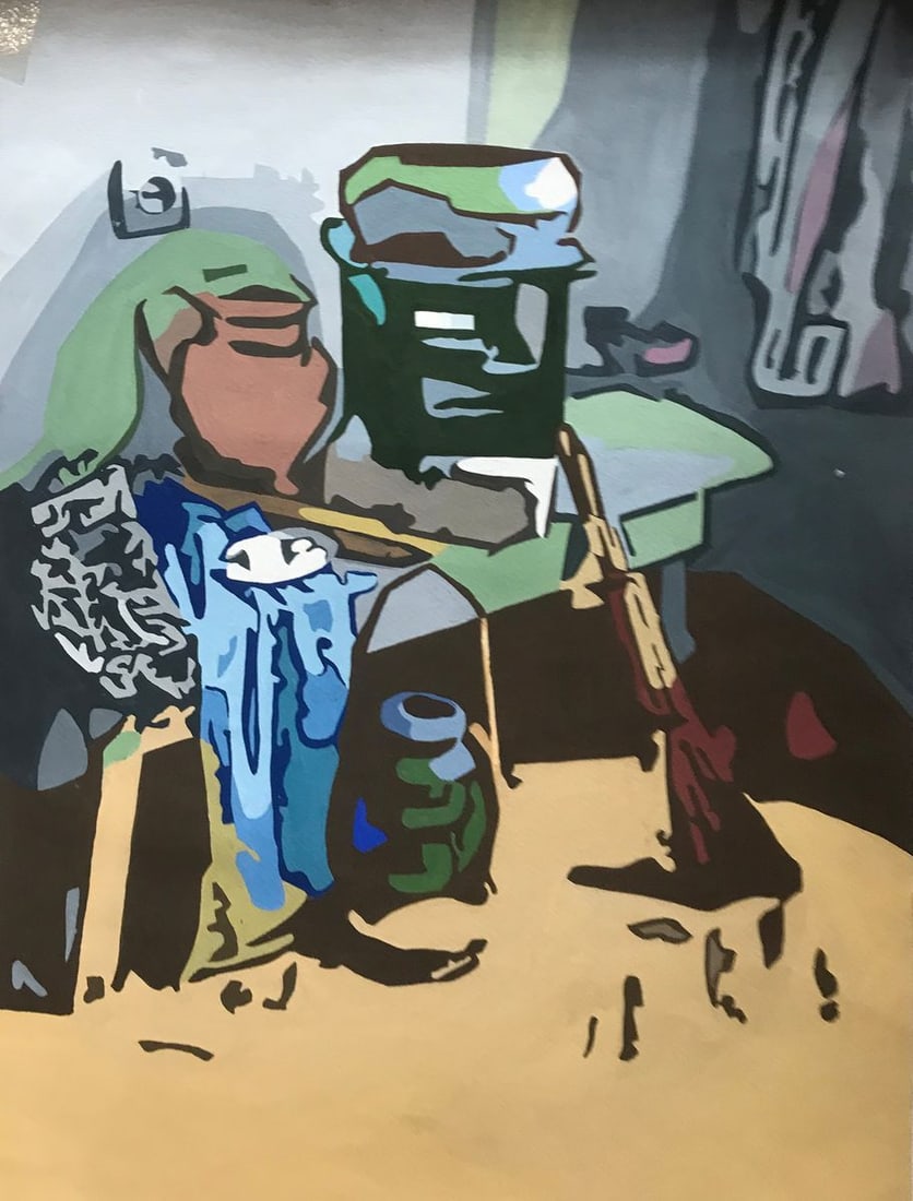 Acrylic painting Cleaning the room Unknown artist (1 of 11)