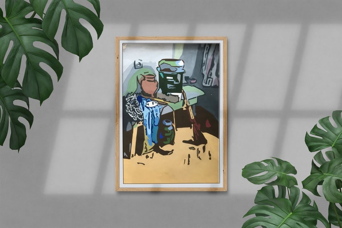 Acrylic painting Cleaning the room Unknown artist - 2