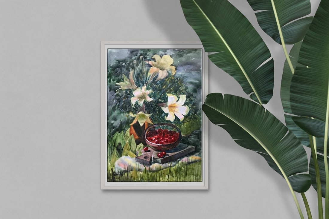 Watercolor painting Flowers and fruits Unknown artist - 2