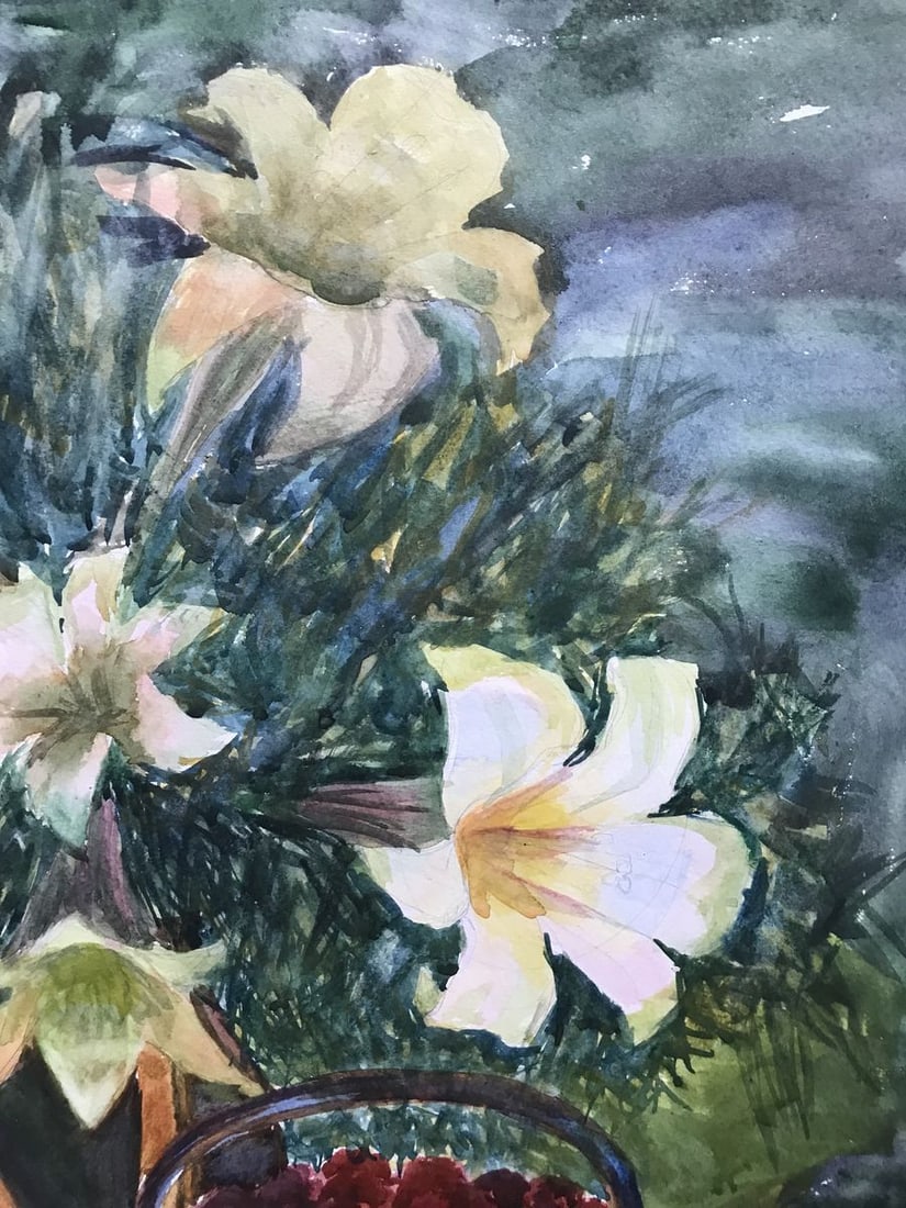 Watercolor painting Flowers and fruits Unknown artist - 6