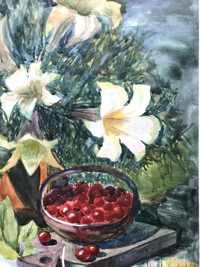 Watercolor painting Flowers and fruits Unknown artist - 7