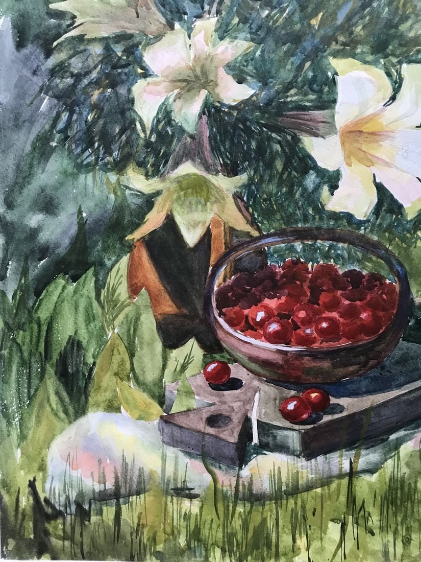 Watercolor painting Flowers and fruits Unknown artist - 8