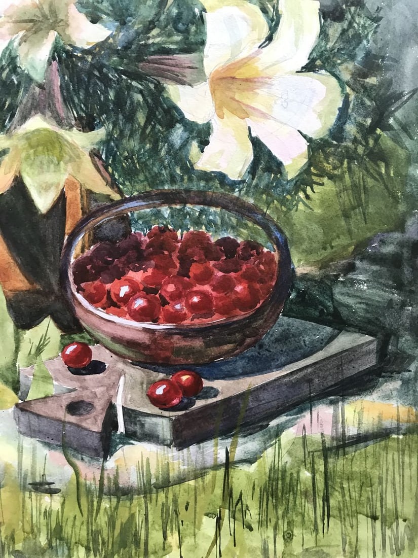 Watercolor painting Flowers and fruits Unknown artist - 9