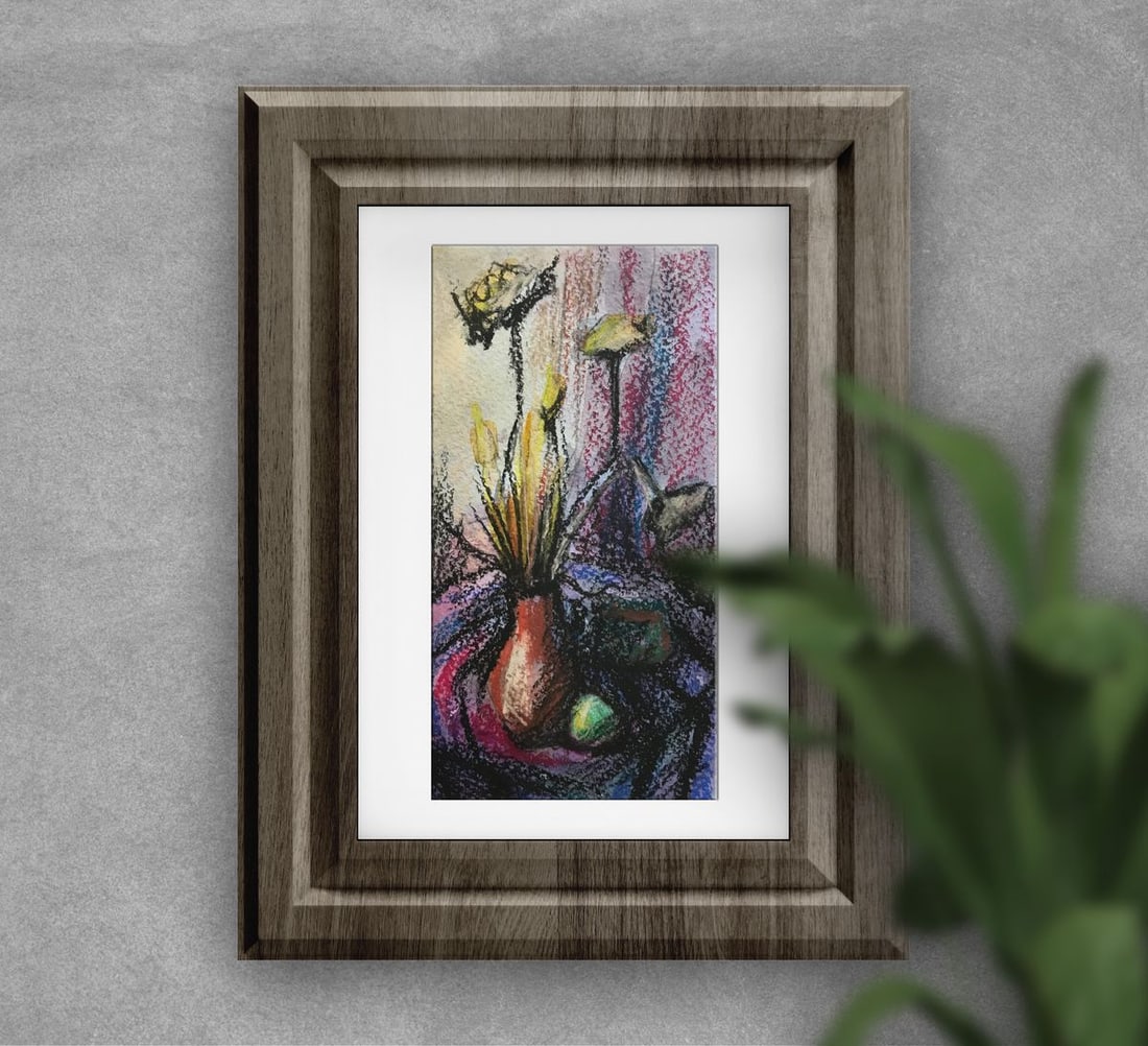 Tempera painting Gift flowers Unknown artist - 2