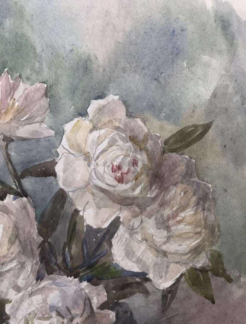 Watercolor painting White roses Wihyrovskii Victor - 5
