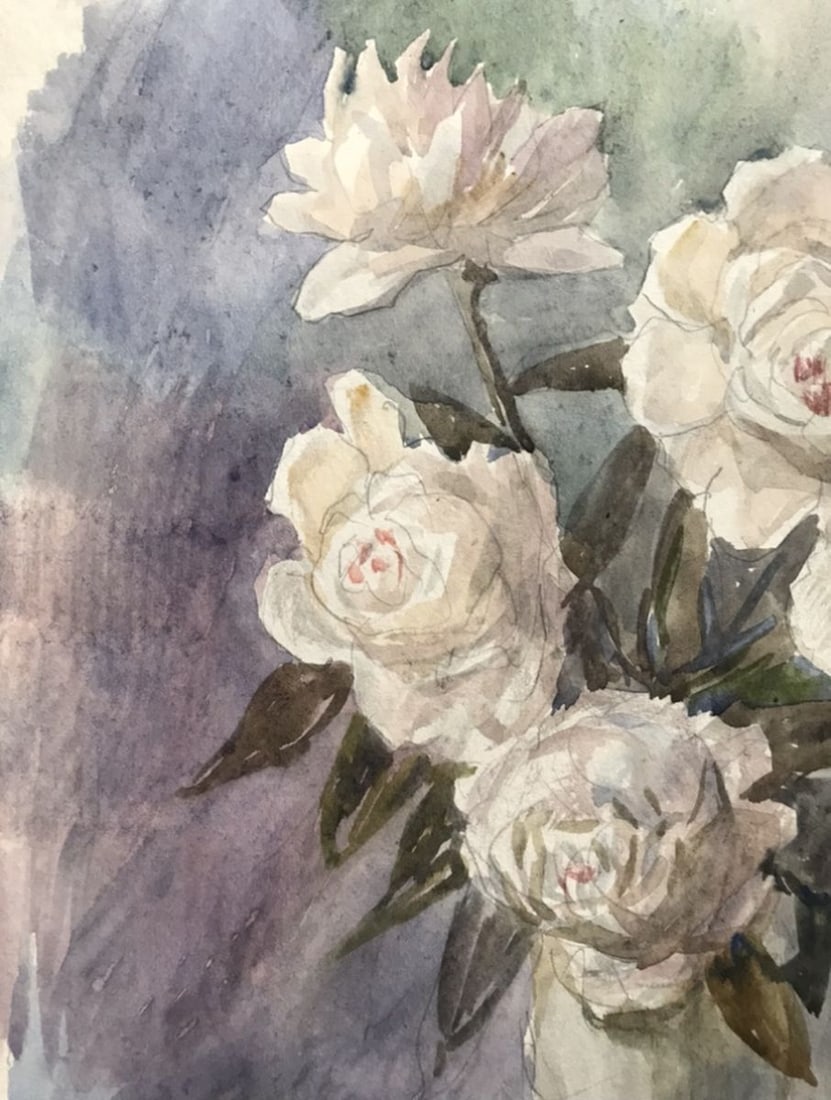 Watercolor painting White roses Wihyrovskii Victor - 6