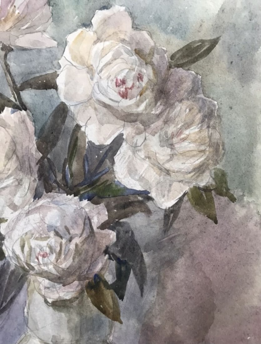 Watercolor painting White roses Wihyrovskii Victor - 7