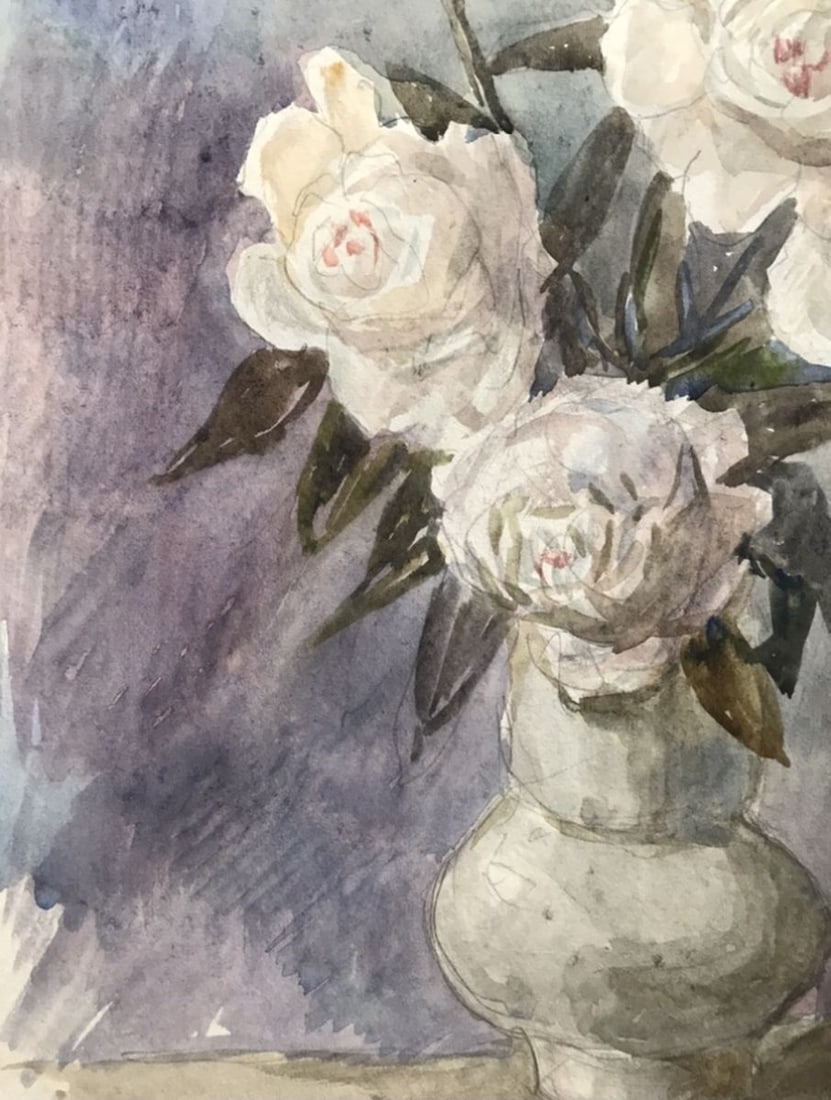 Watercolor painting White roses Wihyrovskii Victor - 8