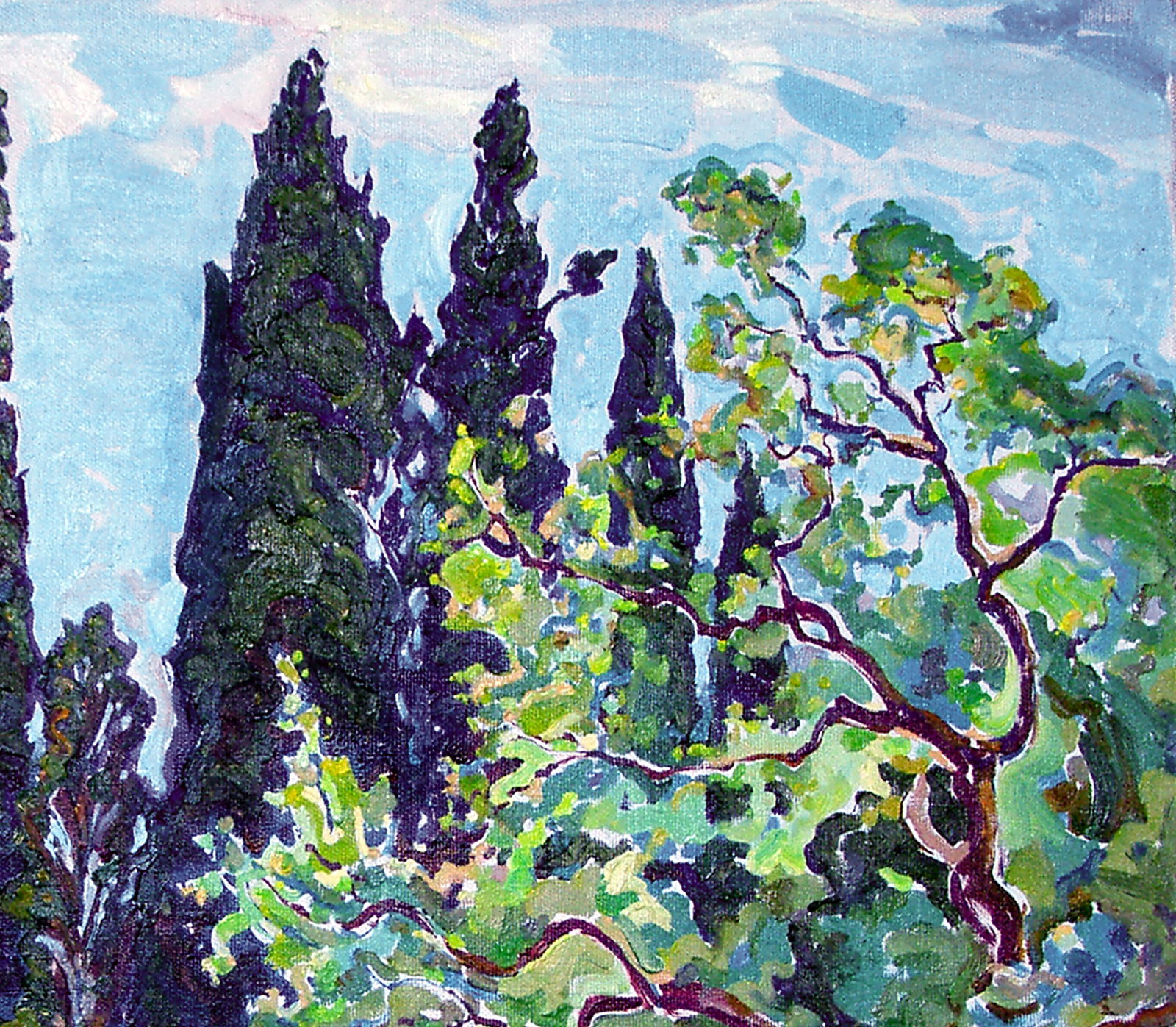 Oil painting Landscape with cypress trees Leonid Pavlenko - 3