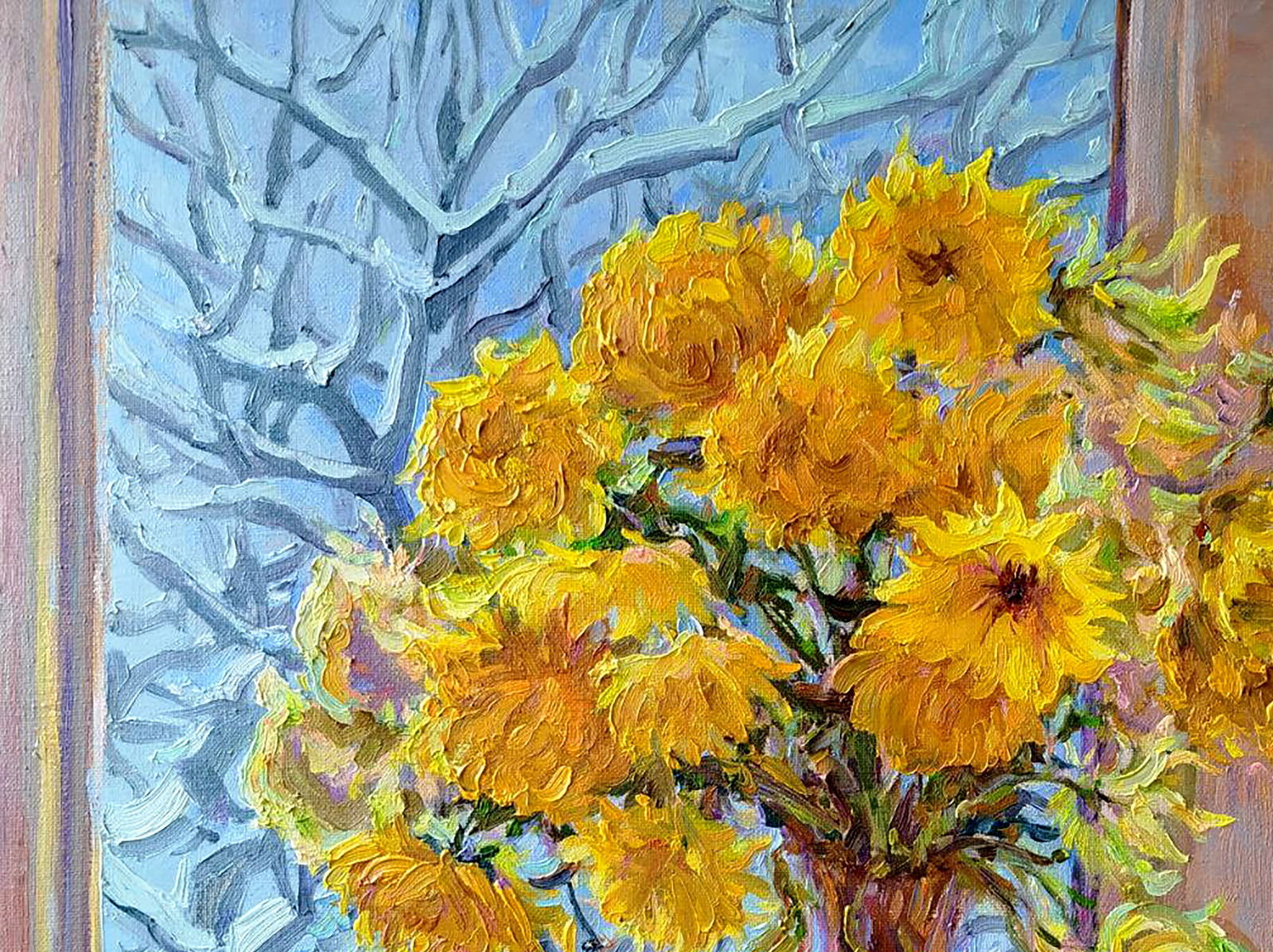 Oil painting Yellow chrysanthemums Leonid Pavlenko - 2