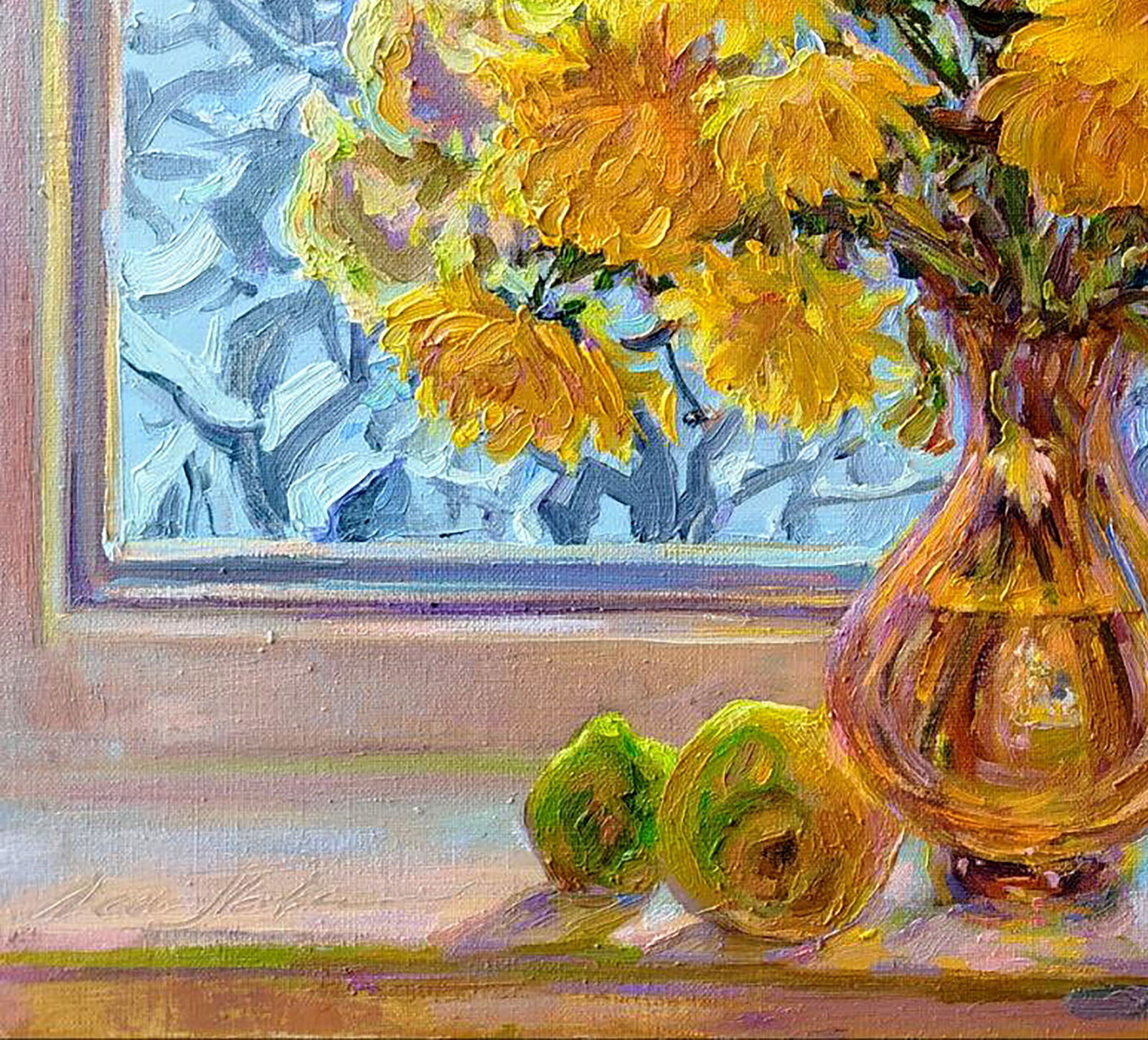 Oil painting Yellow chrysanthemums Leonid Pavlenko - 4
