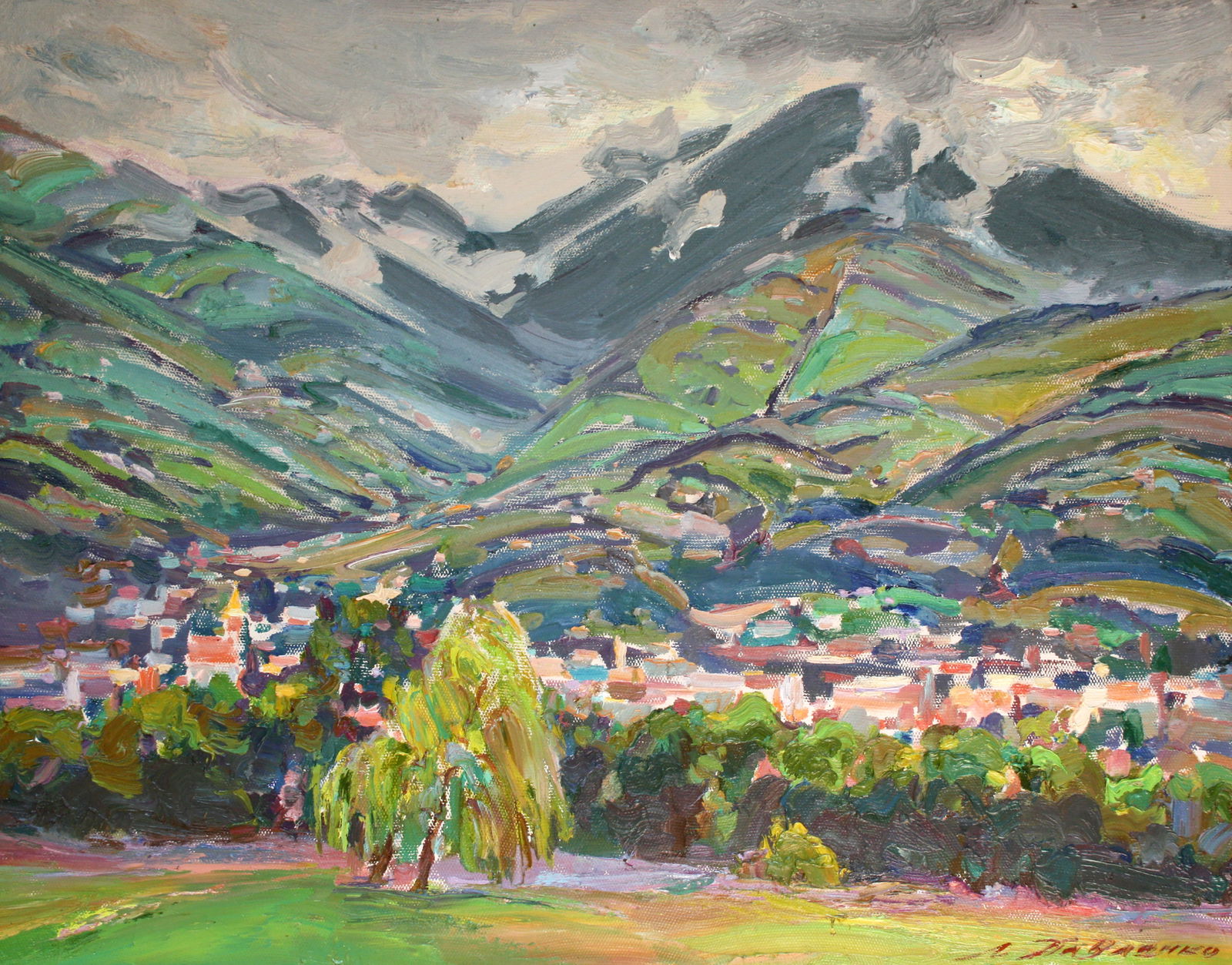 Oil painting In the valley of the city Leonid Pavlenko: Title: Oil painting In the valley of the city Leonid Pavlenko Description: 103PAVL Painter: Leonid Pavlenko Size: 55x70 cm/21.65x27.55 inches Components: oil, canvas Original painting CONDITION: