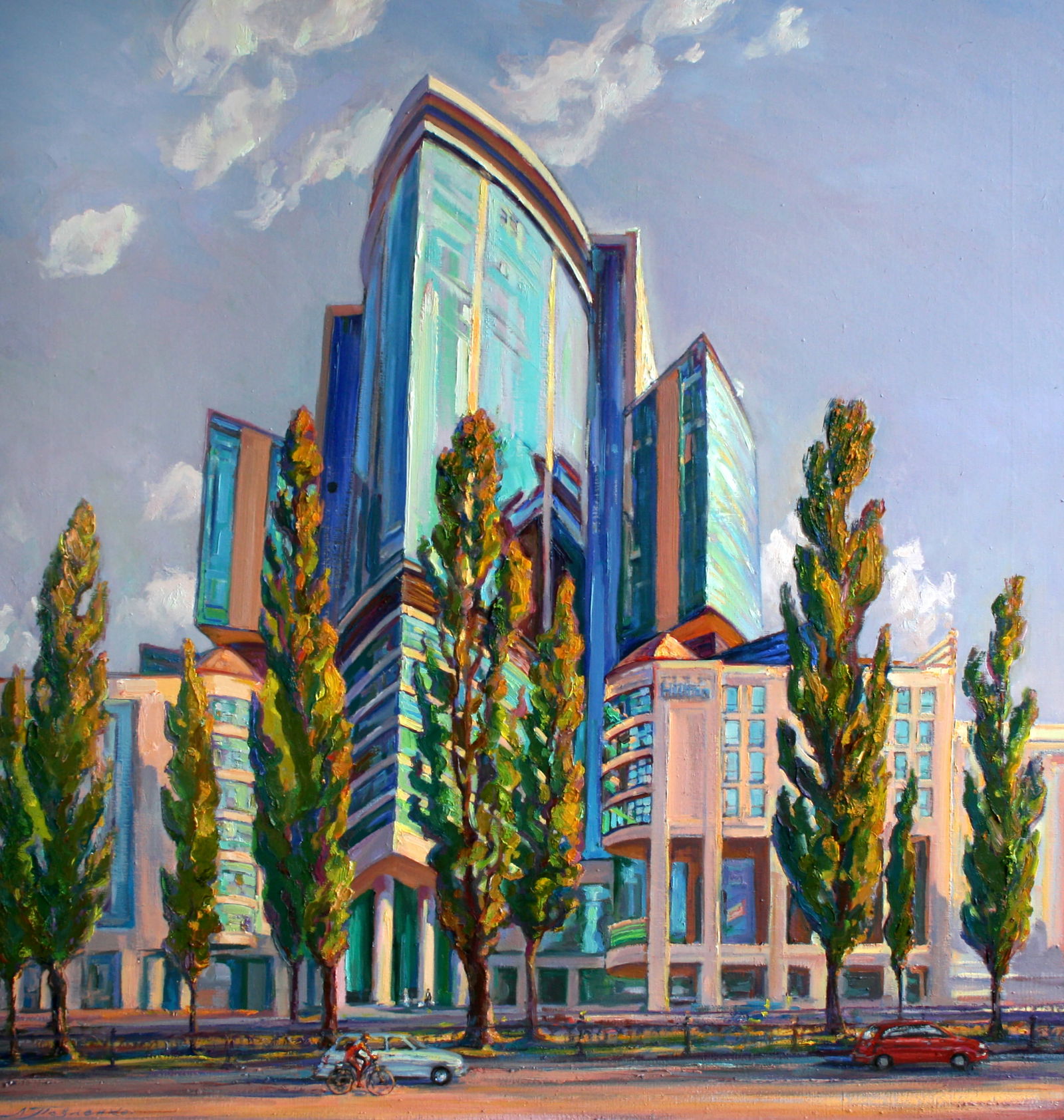 Oil painting Hotel in the city Leonid Pavlenko: Title: Oil painting Hotel in the city Leonid Pavlenko Description: 114PAVL Painter: Leonid Pavlenko Size: 95x90 cm/37.40x35.43 inches Components: oil, canvas Original painting CONDITION: excellent