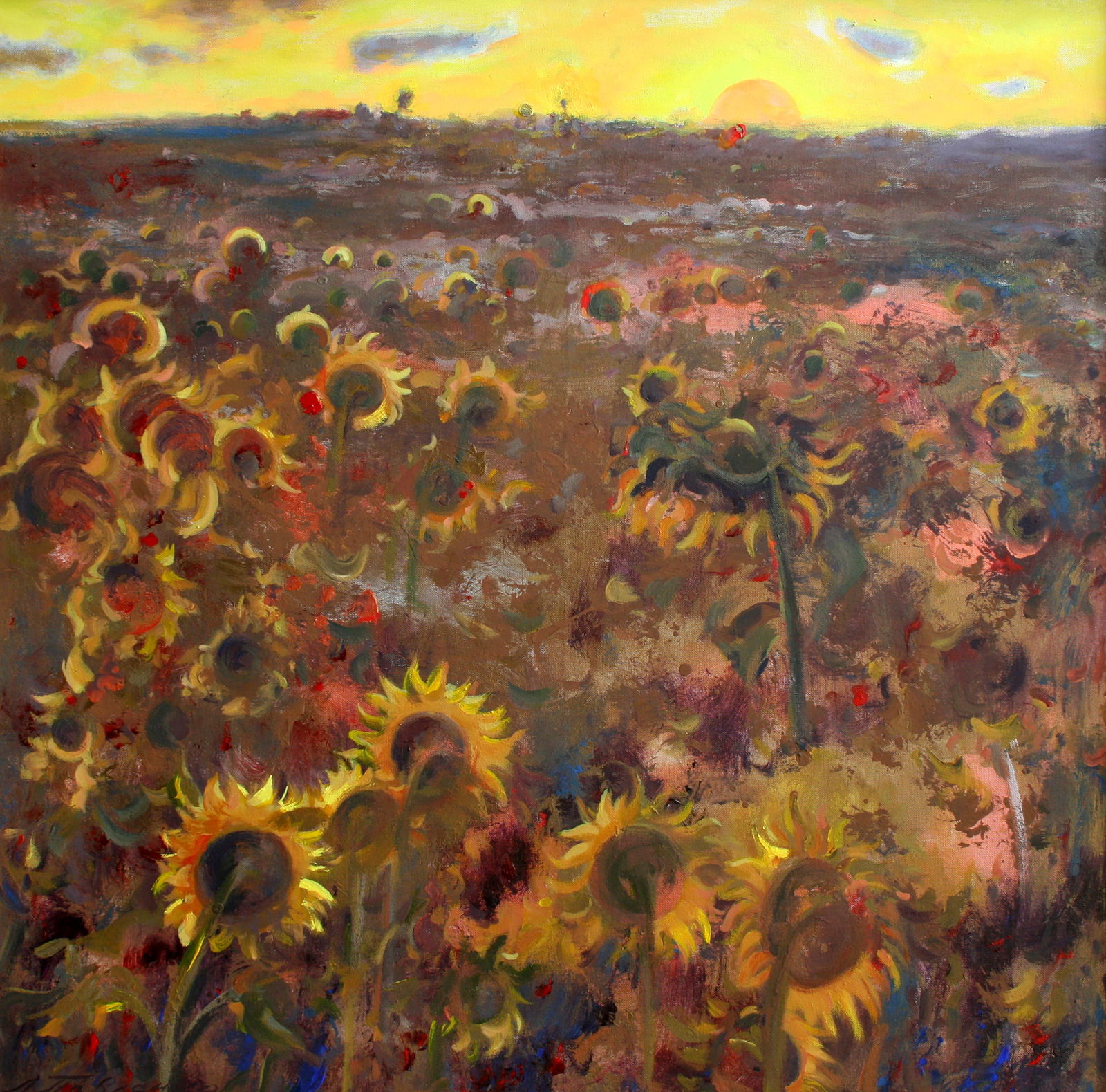 Acrylic painting Sun worshipers Leonid Pavlenko: Title: Acrylic painting Sun worshipers Leonid Pavlenko Description: 117PAVL Painter: Leonid Pavlenko Size: 80x80 cm/31.49x31.49 inches Components: acrylic, canvas Original painting CONDITION: excellen