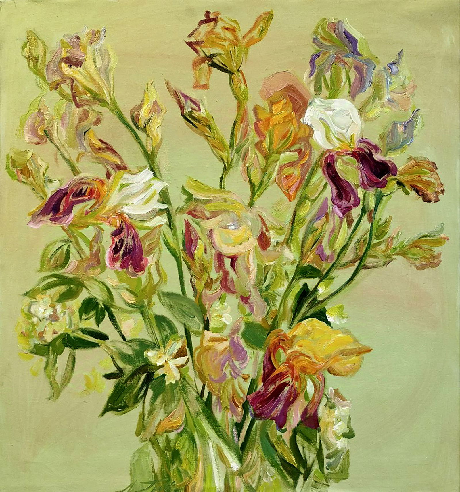 Oil painting Irises on a light green background Leonid Pavlenko (1 of 5)