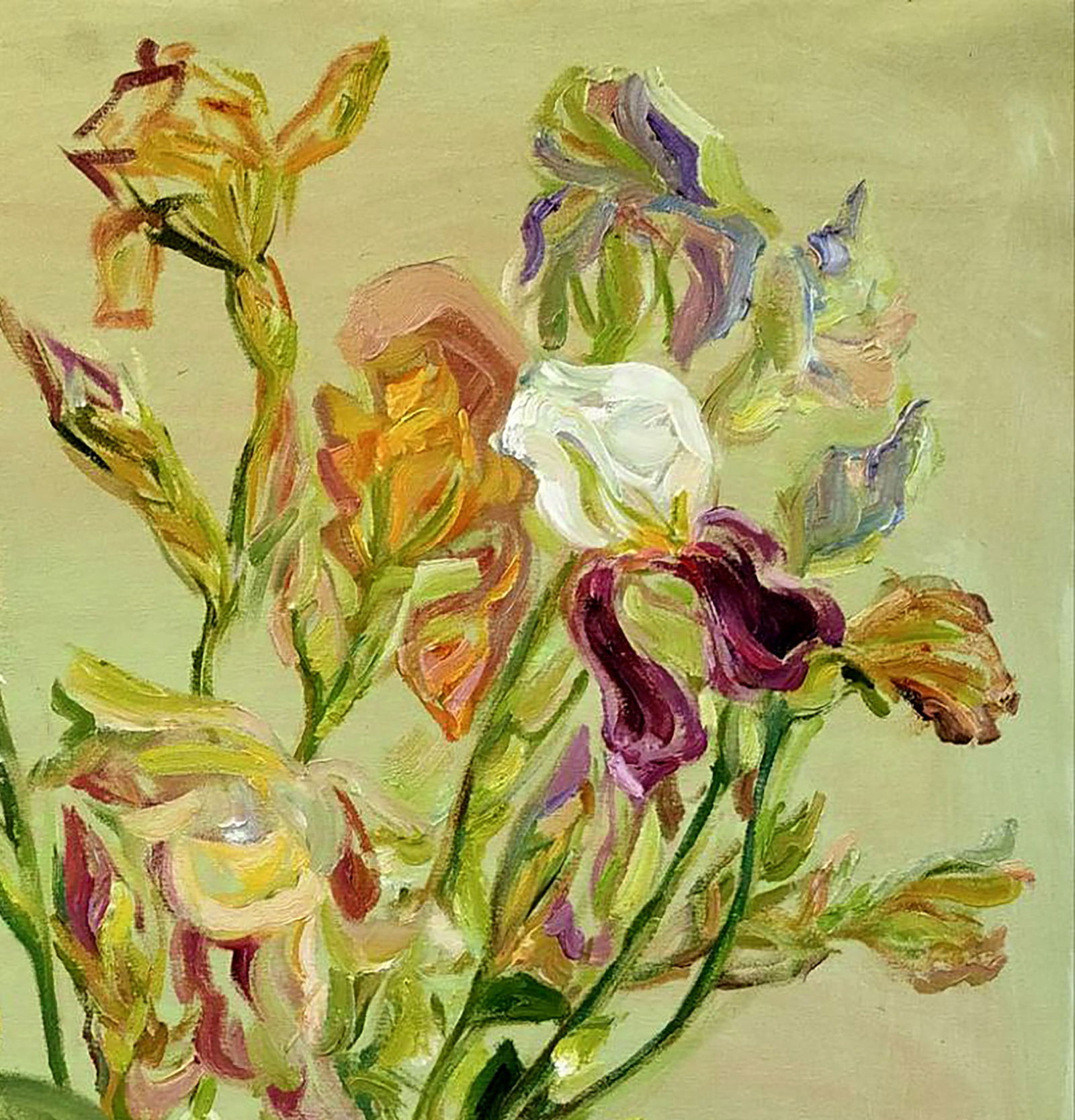 Oil painting Irises on a light green background Leonid Pavlenko - 3