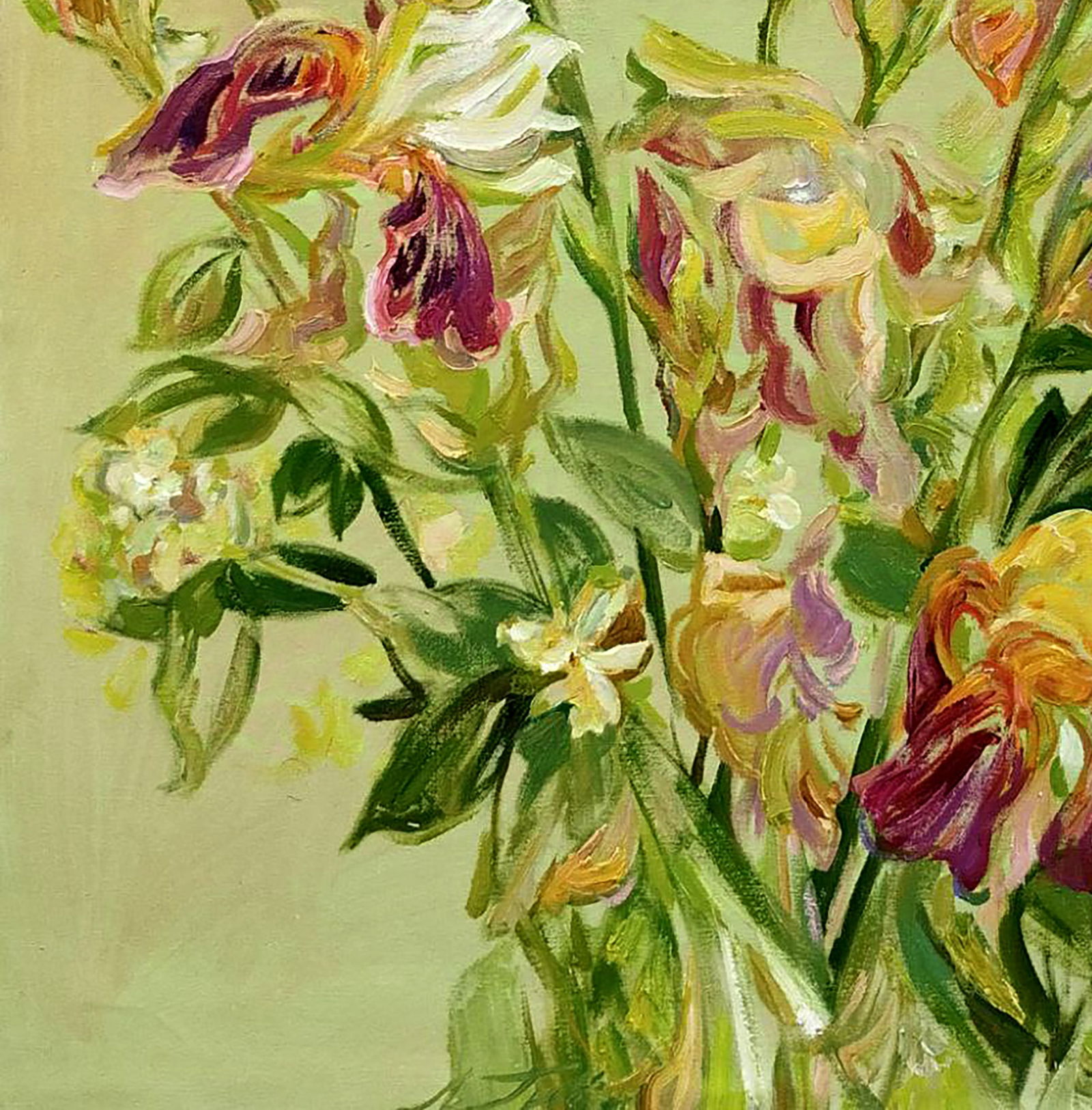 Oil painting Irises on a light green background Leonid Pavlenko - 4