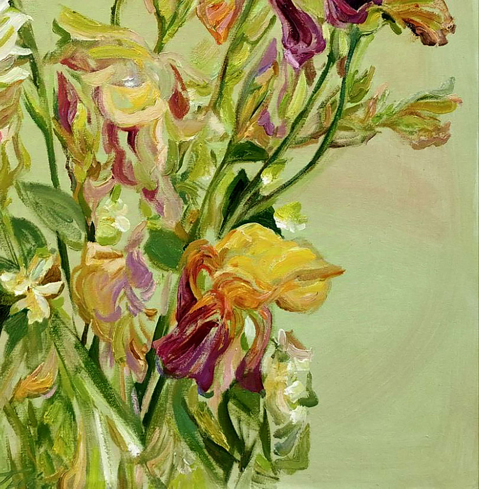 Oil painting Irises on a light green background Leonid Pavlenko - 5