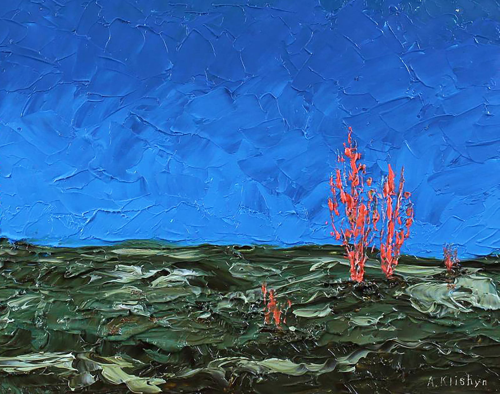 Oil painting Landscape of orange algae Andriy Klishyn - 5