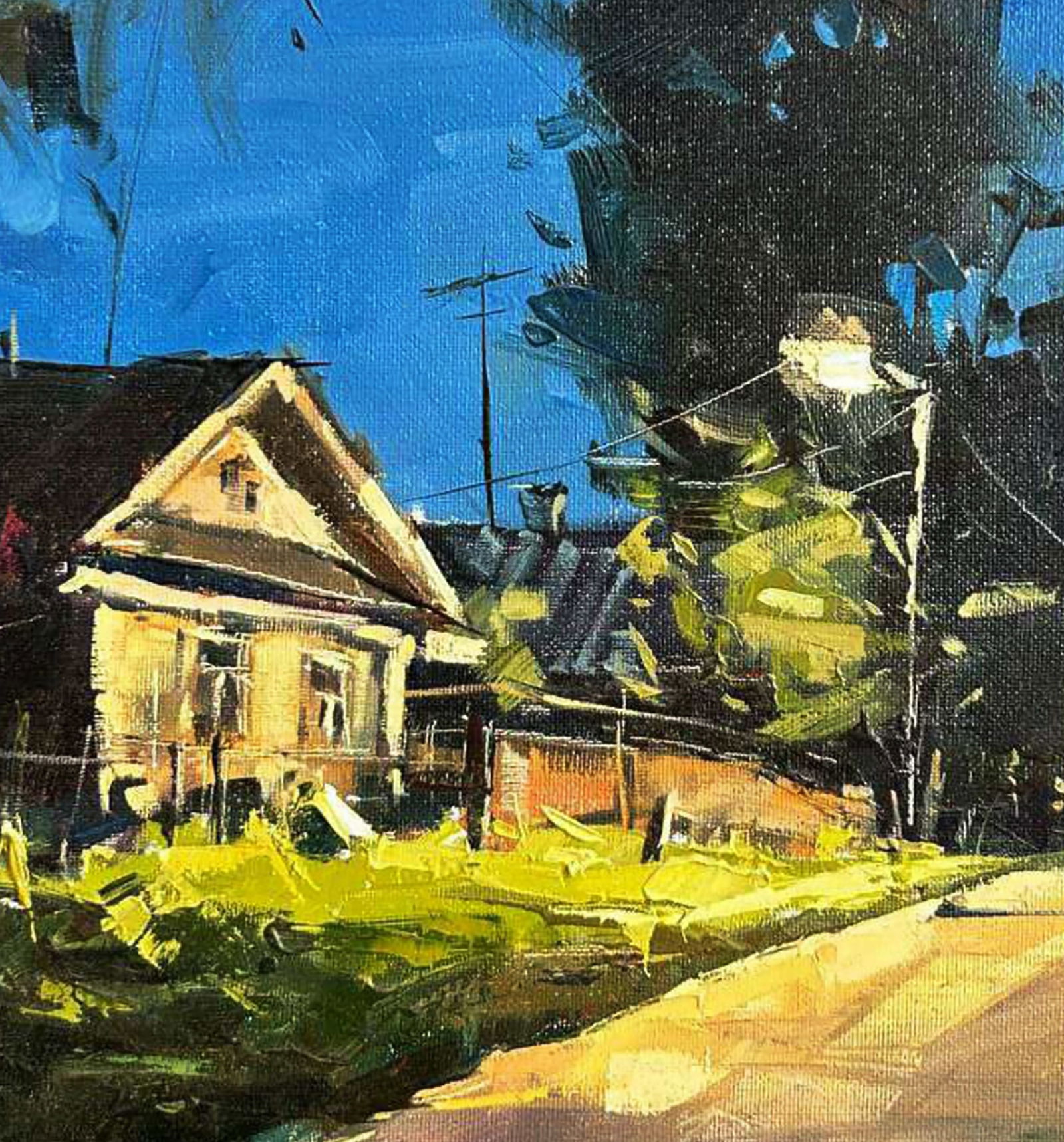 Oil painting Night streets of the village Igor Lysytsya - 6