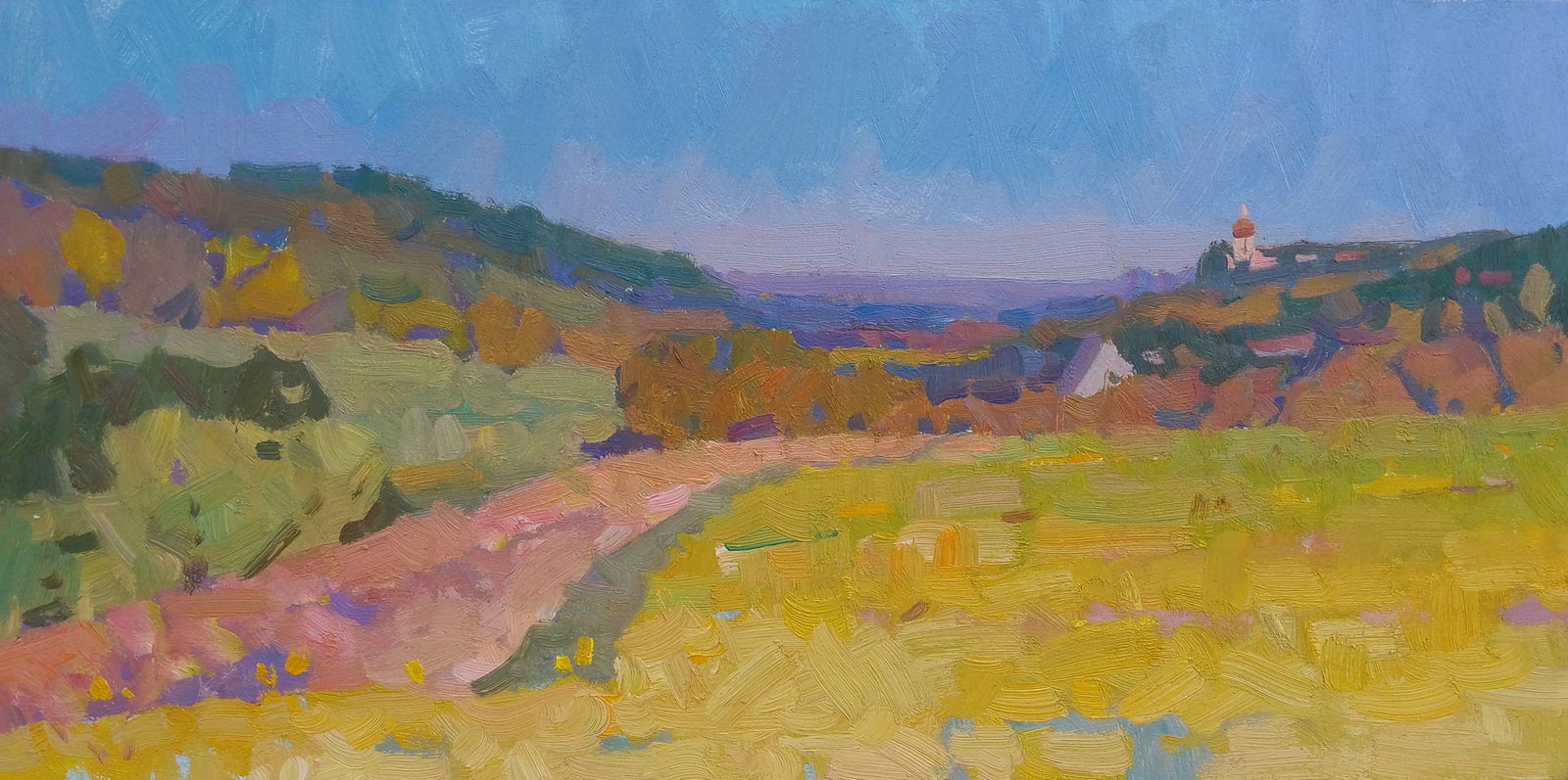 Oil painting October autumn light Igor Tuzhikov: Title: Oil painting October autumn light Igor Tuzhikov Description: 16TUZHIK Painter: Igor Tuzhikov Size: 20x40 cm/7.87x15.74 inches Components: oil, cardboard Original painting CONDITION: excellent A
