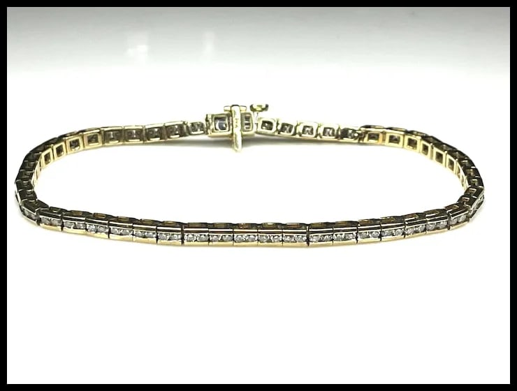 Estate 14k Yellow Gold 2 Carat Diamond Tennis Bracelet - 2