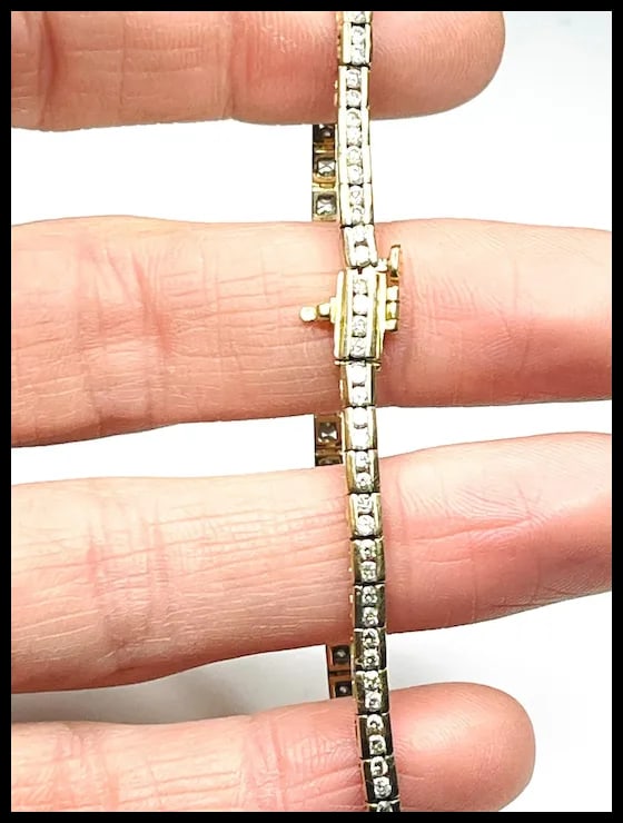 Estate 14k Yellow Gold 2 Carat Diamond Tennis Bracelet - 5