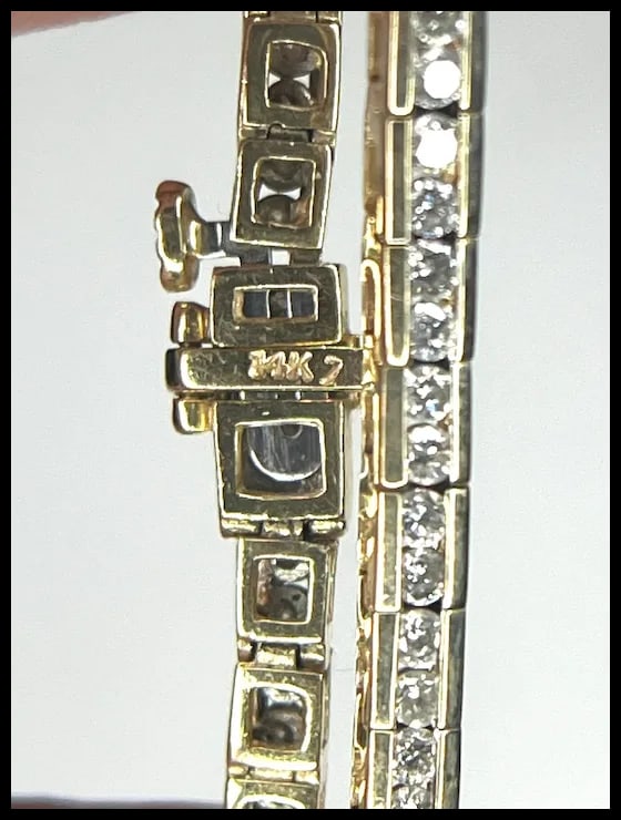 Estate 14k Yellow Gold 2 Carat Diamond Tennis Bracelet - 7