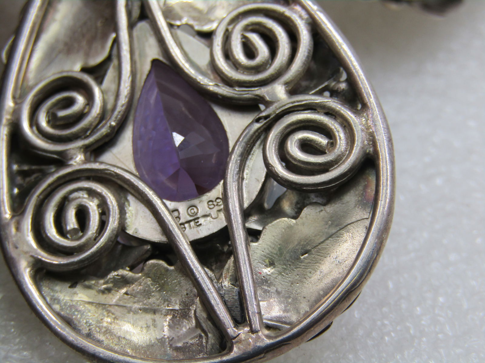 Vintage Sterling Floral Amethyst Lavalier Necklace, 21.5" - 116 grams. - 10