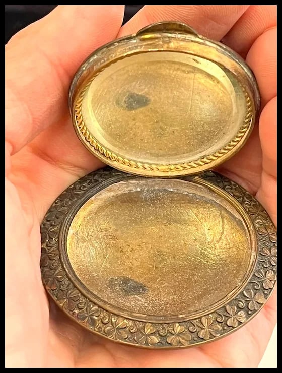 VINTAGE FRENCH ENAMEL FLORAL ROSE VIOLET COBALT BLUE ENAMEL COMPACT TRINKET BOX - 10