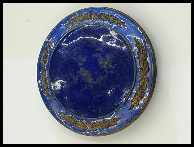 VINTAGE FRENCH ENAMEL FLORAL ROSE VIOLET COBALT BLUE ENAMEL COMPACT TRINKET BOX - 5