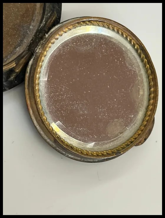 VINTAGE FRENCH ENAMEL FLORAL ROSE VIOLET COBALT BLUE ENAMEL COMPACT TRINKET BOX - 7