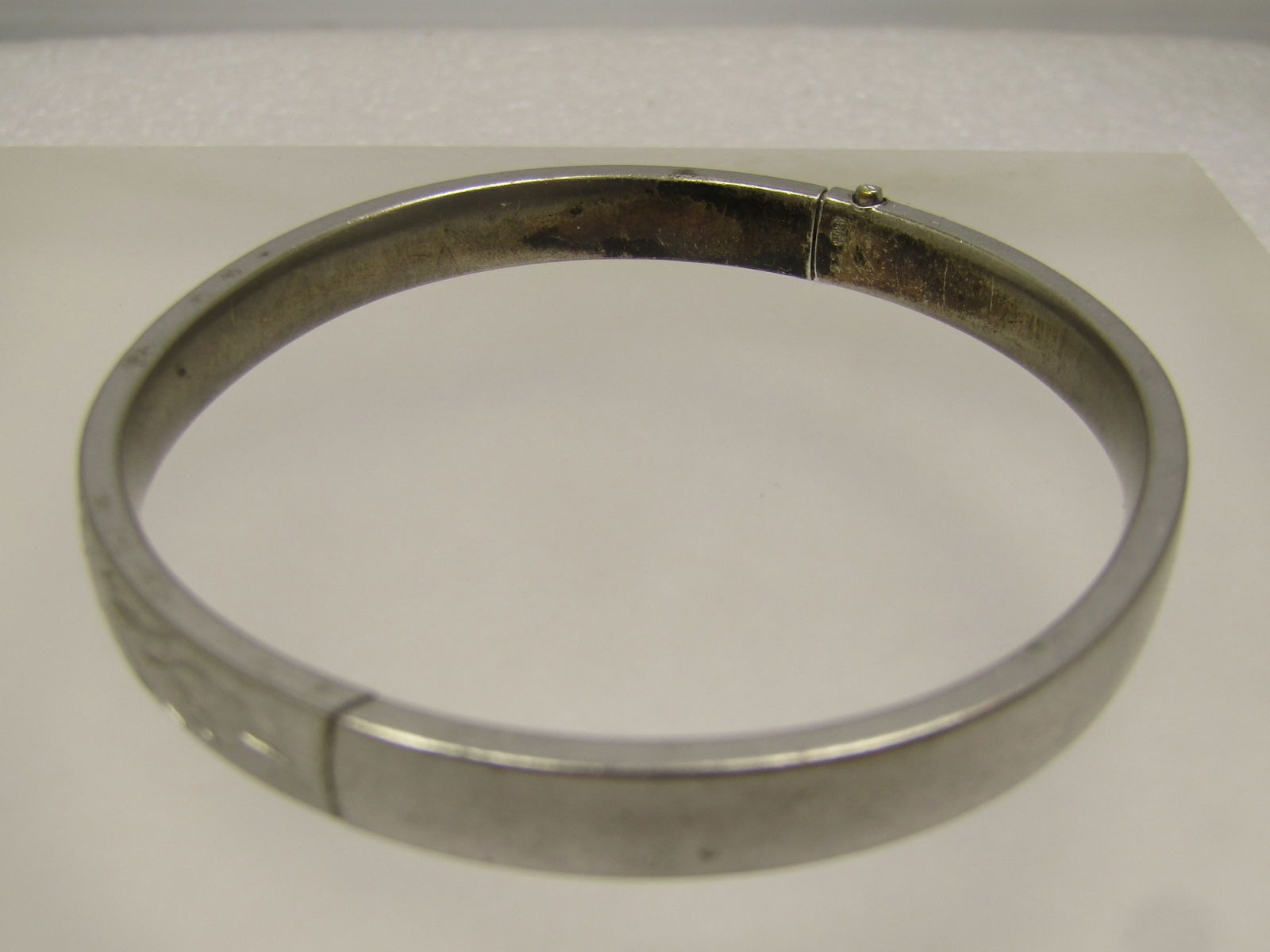 Vintage Sterling Floral Scrolled Hinged Bangle Bracelet, 7", 1950's-1960's, Signed - 7