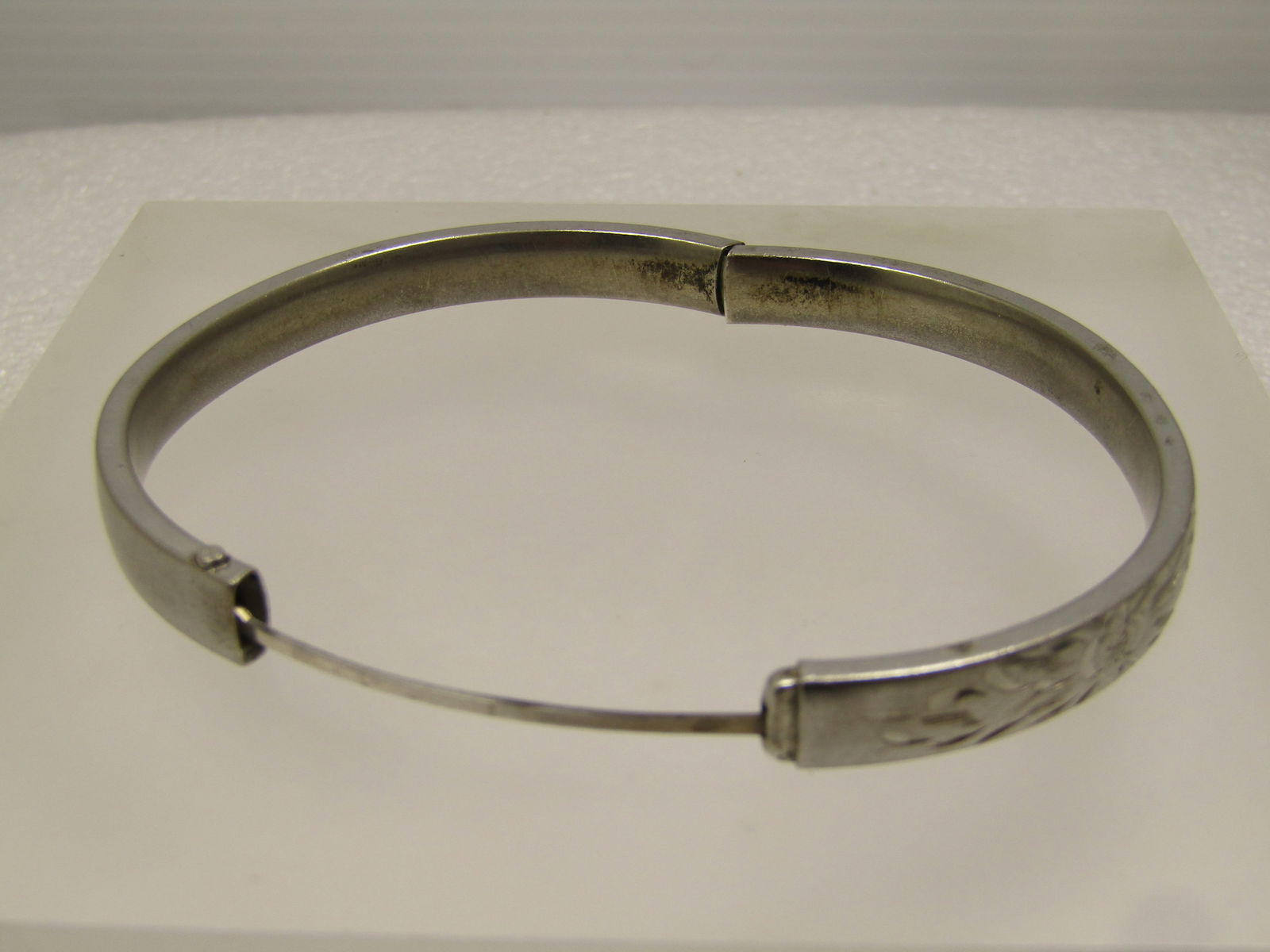 Vintage Sterling Floral Scrolled Hinged Bangle Bracelet, 7", 1950's-1960's, Signed - 9