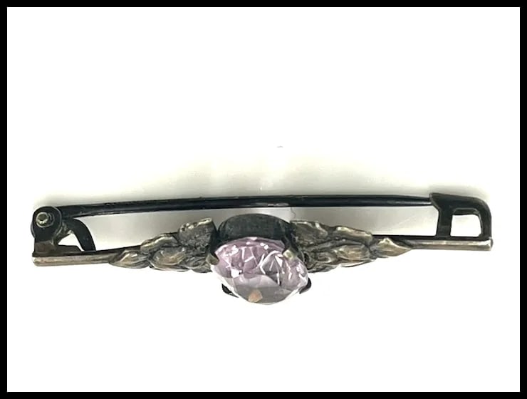 Vintage Silver Amethyst Rose Bar Pin/ Brooch - 5