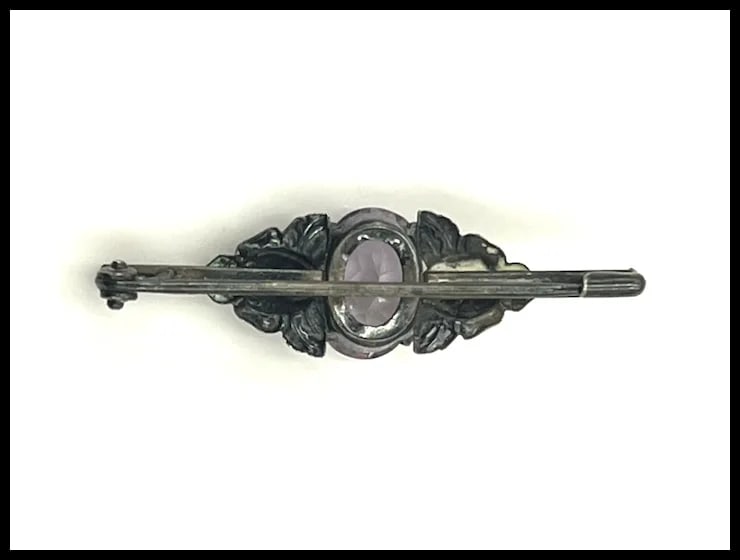 Vintage Silver Amethyst Rose Bar Pin/ Brooch - 7
